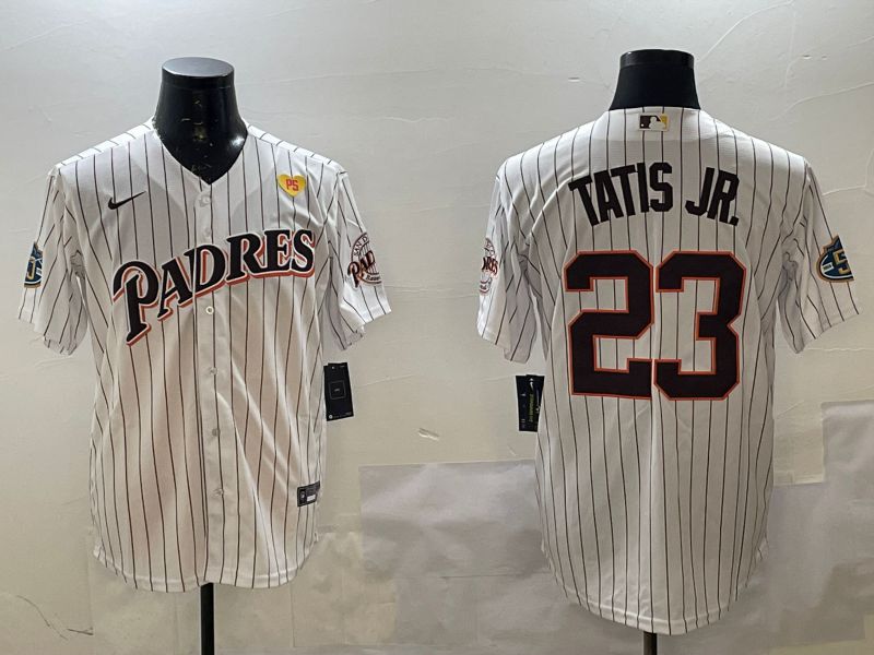 Men San Diego Padres #23 Tatis jr White Stripe Throwback Game 2025 Nike MLB Jersey style 6->san diego padres->MLB Jersey